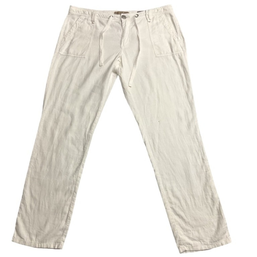 Nine West Vintage Linen Blend Pants‎ White Mid-Rise Drawstring Size 8P / 29